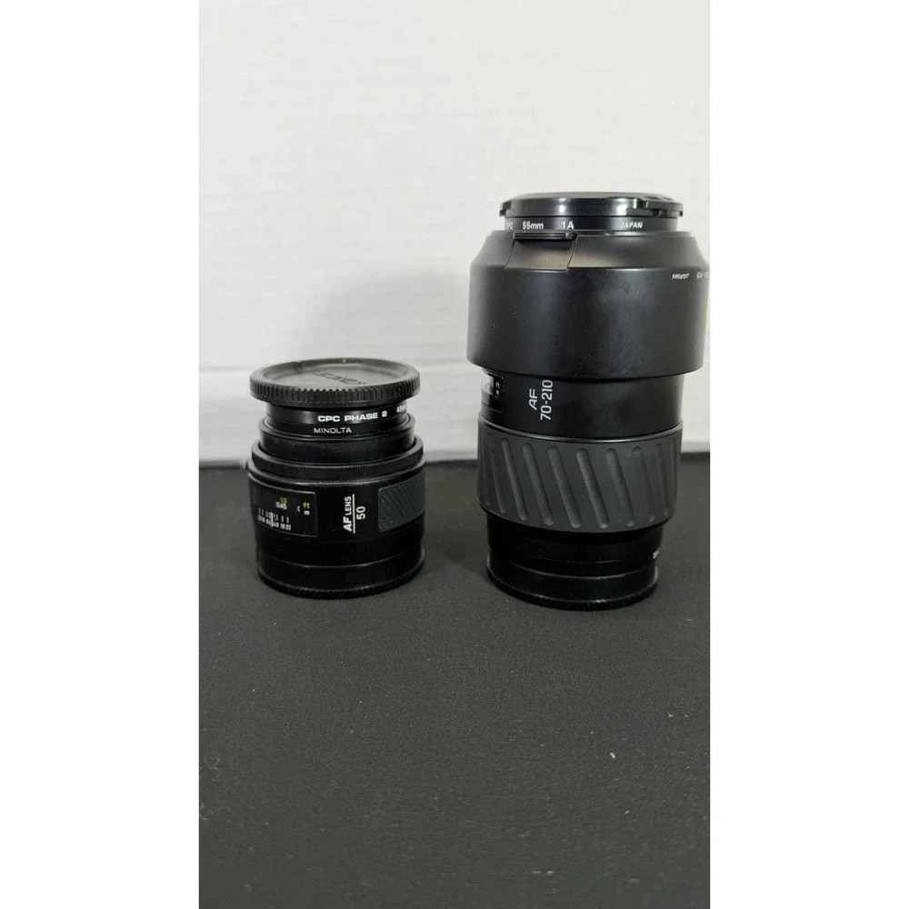 Minolta Maxxum AF Lens Bundle - 50mm Prime & 70-210mm f4 Beercan Zoom Set Hood